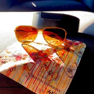 Barton Perreira Gazarri Gold/Black Amber Tort Pilot Polarized Sunglasses 60mm